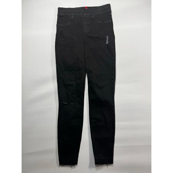 Spanx Women's Distressed Black Pull On Stretch Denim Jeggings - Size S (27x26.5) - Picture 1 of 4